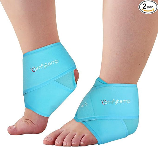 Comfytemp Extra Large Ankle Ice Pack Wrap, Reusable Gel Pack Hot Cold Compress for Plantar Fasciitis, Foot Pain Relief, Injuries, Achilles Tendonitis, Sprained Ankle, Swelling, Get Well Gift, 2 Pcs