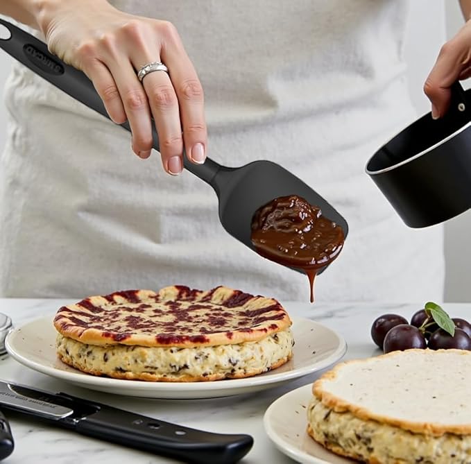 Oven Mitts with Heat-Resistant Hot Pads and Five Silicone Spatulas Designed for Kitchen Baking Cooking, Oven Glove Soft Cotton Lining, Waterproof, BPA-Free (New-Black, 12.6)