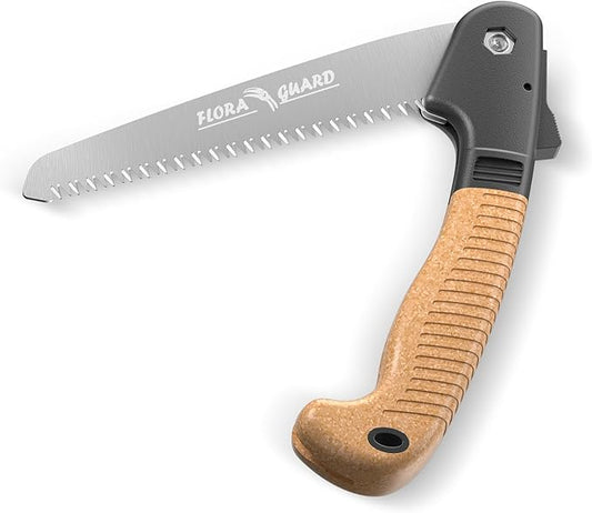 FLORA GUARD 7.7-Inch Folding Hand Saw, Camping/Pruning Saw with Rugged Professional Folding Razor Tooth Sharp Blade Solid Grip (Brown)
