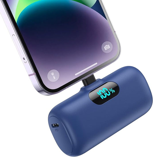 Small Portable Charger for iPhone, Upgraded 5000mAh PD Fast Charging Power Bank,Mini Plug-in Battery Pack Backup Charger Compatible with iPhone 14/14 Pro Max/13/13 Pro/12 Pro/11/XS/XR/X/8/7/6 etc-Blue