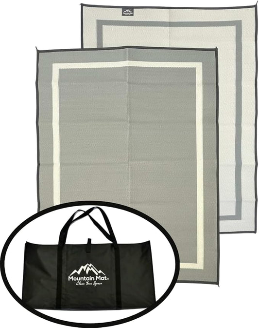 5x7 Solid Gray RV Patio Mat with Carry Bag – Extra Thick 5mm Recycled Poly Rug – Waterproof, Heavy-Duty, Reversible – Luxury Outdoor Mat for Camping, Beach (Gray with Carry Bag, 5'x7')