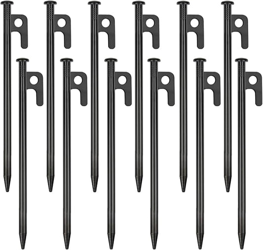 12 Pack Tent Stakes Heavy Duty Metal Tent Pegs for Camping Steel Tent Stakes 8 inch Unbreakable and Inflexible