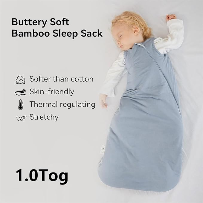 BubblePanda Rayon Made from Bamboo Sleep Sack 12-18 Months 1.0 Tog Soft Toddler Sleeping Sack for Babies 2-Way Zipper Baby Wearable Blanket