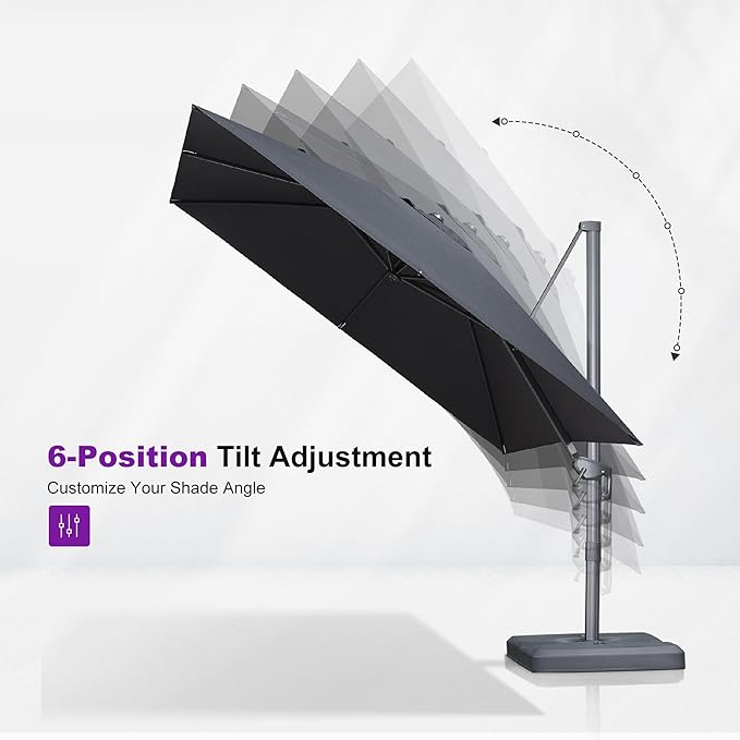 PURPLE LEAF 10 FT Cantilever Patio Umbrella Outdoor Aluminum Offset Square Umbrella with 3 Years Fade Resistance Recycled Fabric and 360-degree Rotation for Deck Pool Gard, Mist Grey