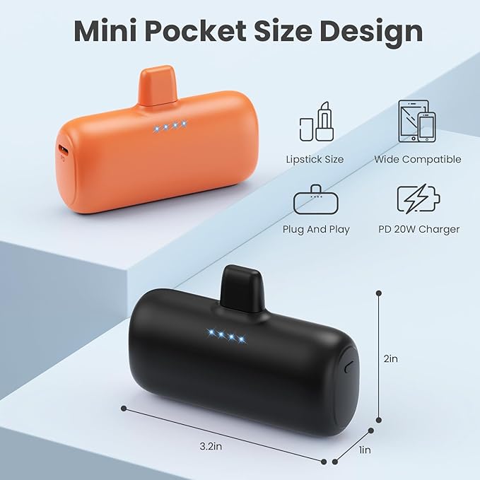 [2 Pack]Portable Charger for iPhone,5200mAh Mini Power Bank 20W PD Fast Charging Battery Pack,Portable Phone Charger Compatible With iPhone 14/14 Pro Max/13/13 Pro Max/12/12 Mini/11Pro/XS Max/XR/8/7/6
