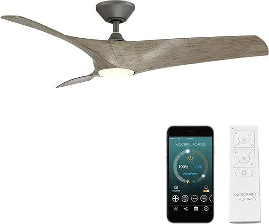 Zephyr Smart Indoor and Outdoor 3-Blade Ceiling Fan 62in Graphite Weathered Wood with Adjustable CCT 2700K-3000K-4000K-5000K LED Light Kit and Remote Control works with Alexa, and iOS or Android App