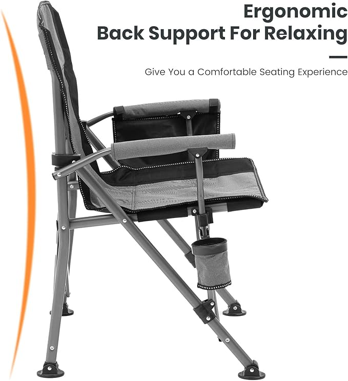 XGEAR Camping Chair Hard Arm High Back Lawn Chair Heavy Duty with Cup Holder, for Camp, Fishing, Hiking, Outdoor, Carry Bag Included