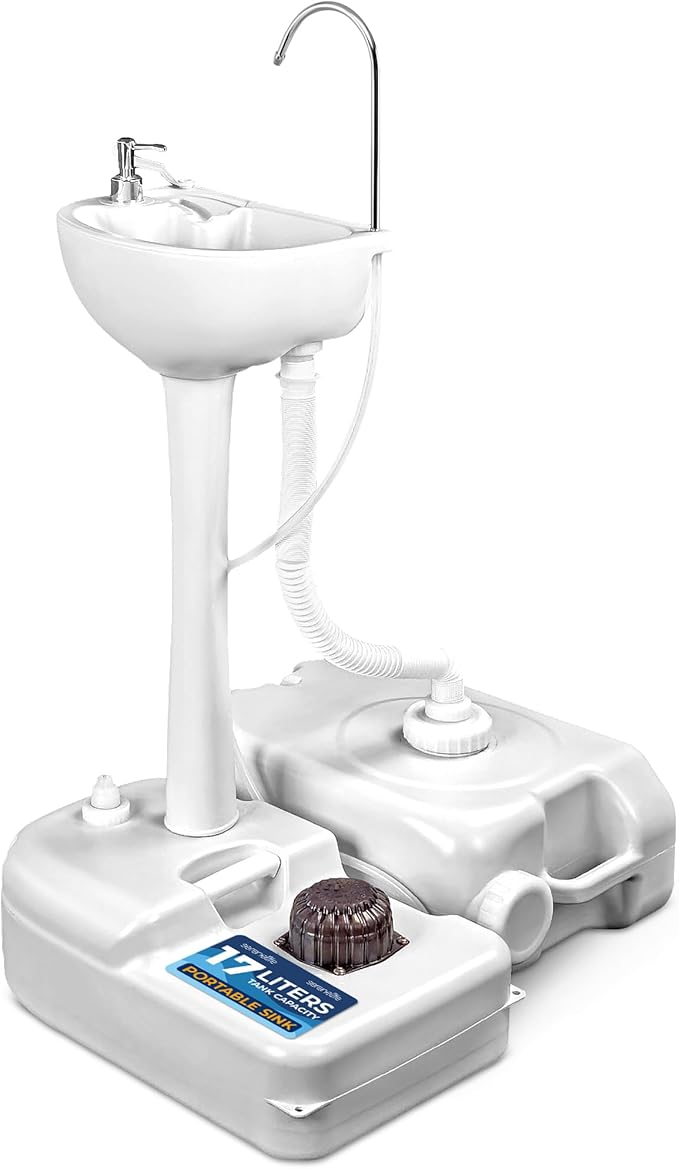 SereneLife Portable Hand Wash Sink, 24L Waste Tank, Rolling Wheels, Quick Assembly Outdoor Sink With Hands Free Foot Pump and Soap Dispenser, Ideal for Outdoor Events, Camping, Boating and Worksites