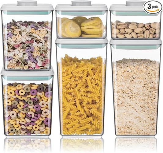 Ankou Airtight Food Storage Container Sets with Lids 6Pcs Pop Containers for Kitchen Pantry Organization BPA-Free Stackable Kitchen Storage Containers for Cereal Flour Sugar (0.5, 1.2, 1.8qt)*2
