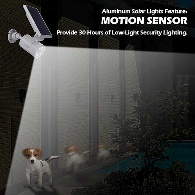 Solar Motion Sensor Lights for Outside 1400-Lumen 9W(110W Equ.) Aluminum Outdoor Solar Motion Flood Security Spotlight for Garden Driveway Garage Deck, 2-Year 100% Free Warranty(White 2 Pcs)