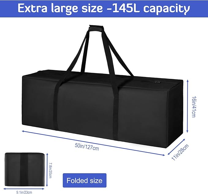 INFANZIA 50x11x16 inch Duffel Travel Sports Equipment Bag, Long Luggage Bag with Upgrade Zipper Water Resistant, Extra Large Foldable Storage Bag for Camping, Tent, Tripod, Fishing