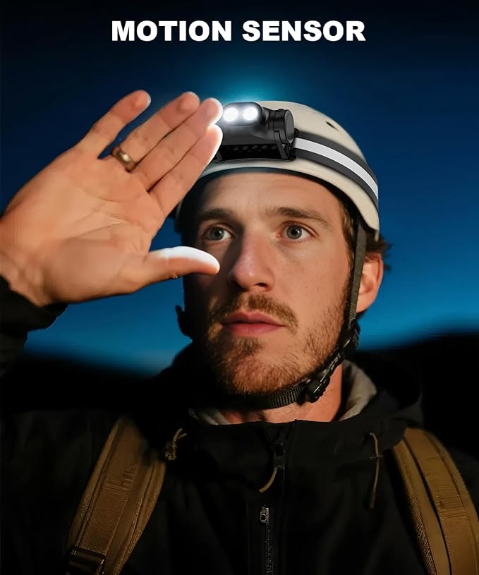 Rechargeable Running Headlamp 8PC, 1500 Lumens Bright Head Lamp Led with Motion Sensor, 4 Modes, Magnet, Detachable Flashlight & Headband for Adult, Outdoor, Emergency, Hard Hat Light