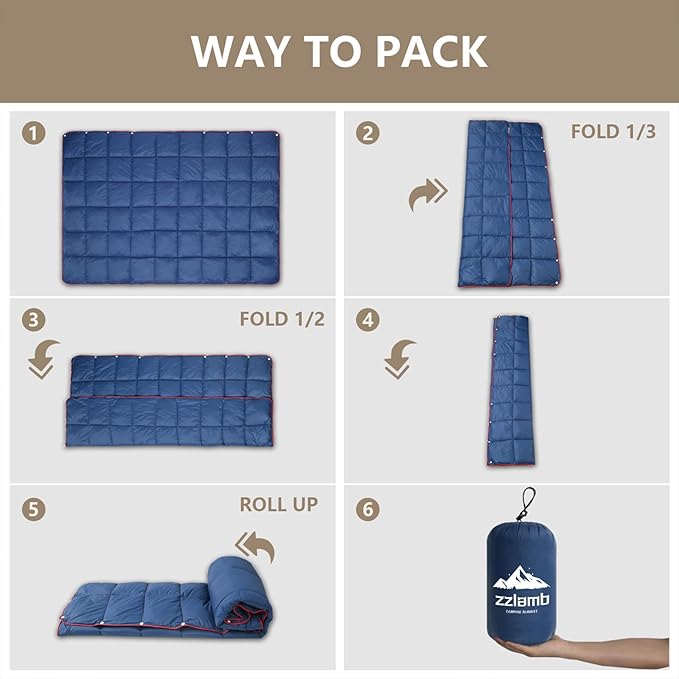 zzlamb Camping Blanket, Compact Lightweight Soft Puffy Blanket Water-Repellent, Packable Warm Quilt Down Alternative Picnic Hiking Backpacking Beach Travel RV Airplane Couch Car