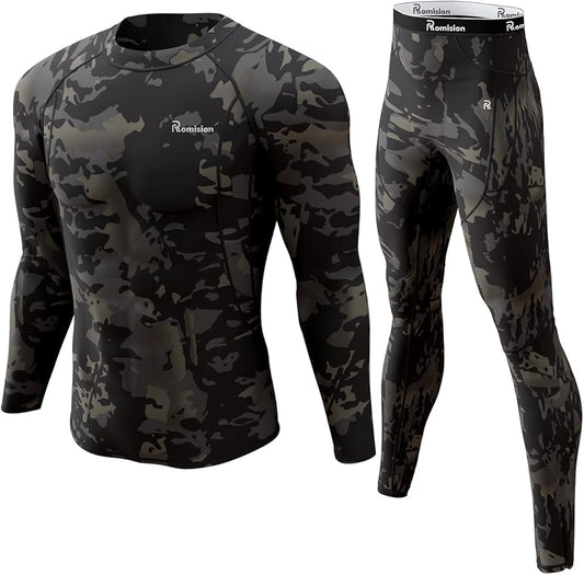 romision Thermal Underwear for Men Long Johns Fleece Lined Hunting Gear Bottom Top Set Base Layer for Cold Weather Gift