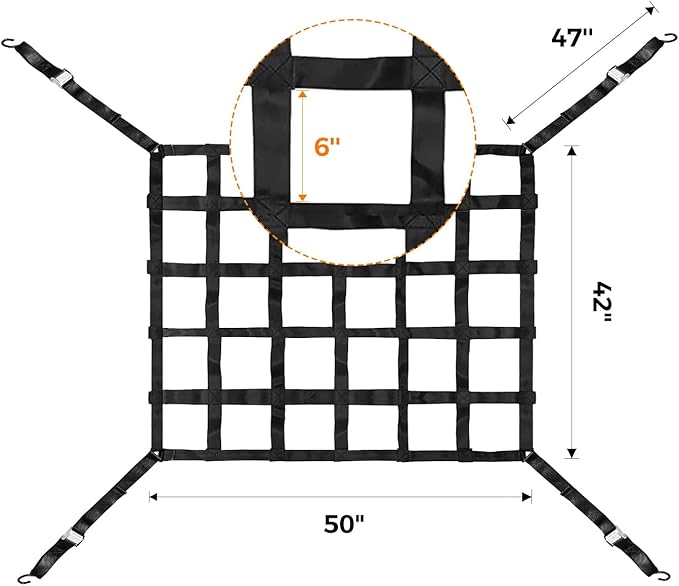 Cargo Net for Pickup Truck Bed Adjustable 42"x50" Truck Bed Cargo Netting with S-Hook Fittings 2” Wide Heavy Duty Small Trunk Net Automotive Carrier for SUV Car Trailer