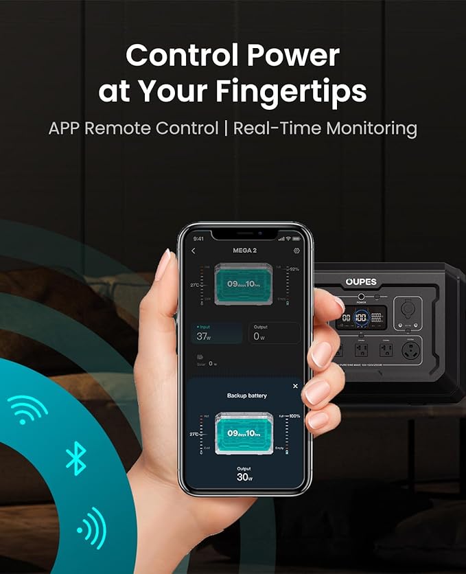 OUPES Mega 2 Power Station with 2 * 240W Panels & B2 Extra Battery, Expand Capacity from 2048Wh to 4096Wh, Solar Generator for Home Backup, Emergency, Outdoor Camping