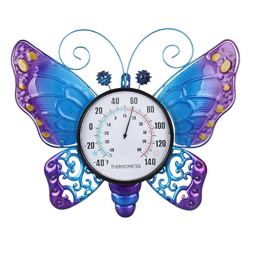 Outdoor Thermometer, Blue Butterfly Indoor Thermometer No Need Battery, Metal Wall Thermometer for Patio Home Room Decor