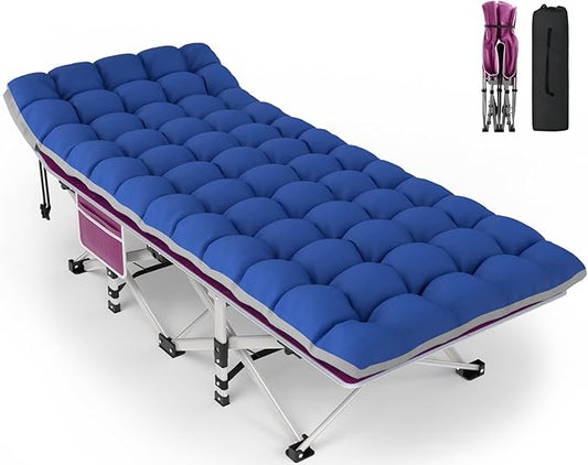 ZENPETIO 28In Folding Camping Cot for Adult, Portable Sleeping Cots with Mattress, Heavy Duty Outdoor Bed with Carry Bag for Home, Office, Camp, Travel, Vacation(Max Loading 500lbs)