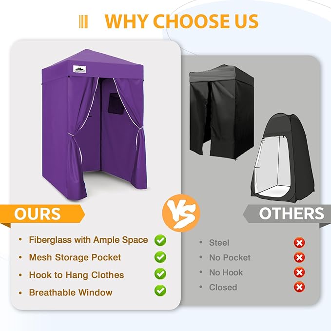 EAGLE PEAK Flex Compact 4x4 Pop-up Canopy Changing Room, Portable Dressing Room, Privacy Changing Tent for Indoor Fashion Photoshoots, Camping, or Pool, Purple