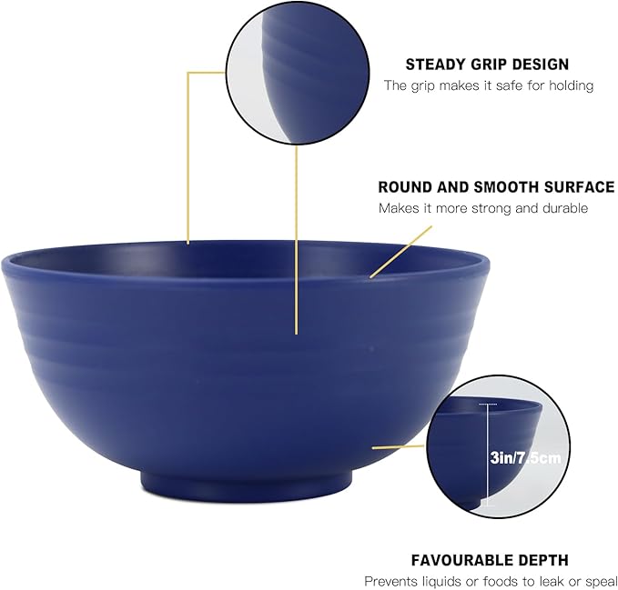 Homienly Unbreakable Cereal Bowls Set of 8-26 OZ Soup Bowls Microwave and Dishwasher Safe Wheat Straw Bowl Assorted Color Dessert Bowls for Serving Soup, Oatmeal, Pasta and Salad (Gradient Blue)