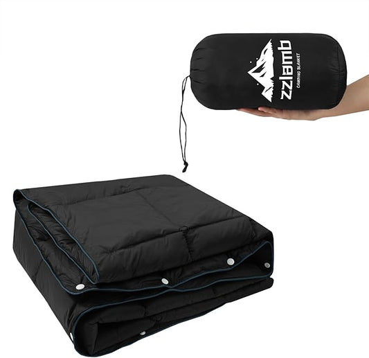 zzlamb Camping Blanket, Compact Lightweight Soft Puffy Blanket Water-Repellent, Packable Warm Quilt Down Alternative Picnic Hiking Backpacking Beach Travel RV Airplane Couch Car