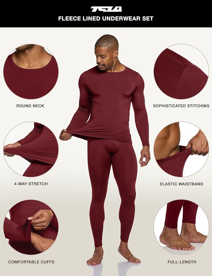 TSLA Men's Thermal Underwear Set, Microfiber Soft Fleece Lined Long Johns, Winter Warm Base Layer Top & Bottom