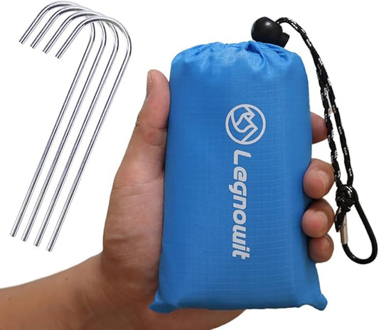 Outdoor Pocket Blanket, 55"x39" Waterproof Foldable Compact Small Pincic Blanket, Ultralight Tarp for Camping, Festival, Beach, Hiking, Backpacking, Travel and More, Stakes Included