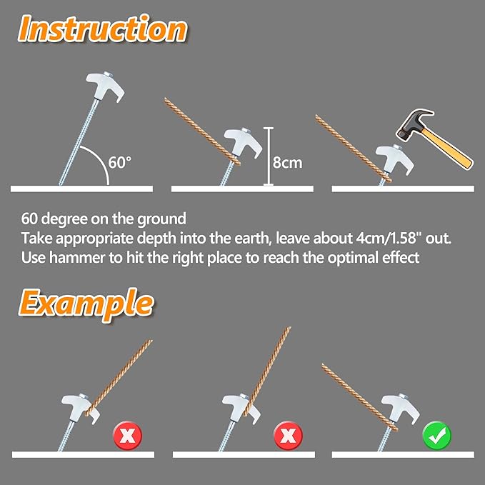 8" Screw in Tent Stakes Heavy Duty, Ground Anchors Screw in, Metal Threaded Tent Spikes, Camping Pegs for Canopies & Gardening Inflatable Decor (12 PCS Luminous)