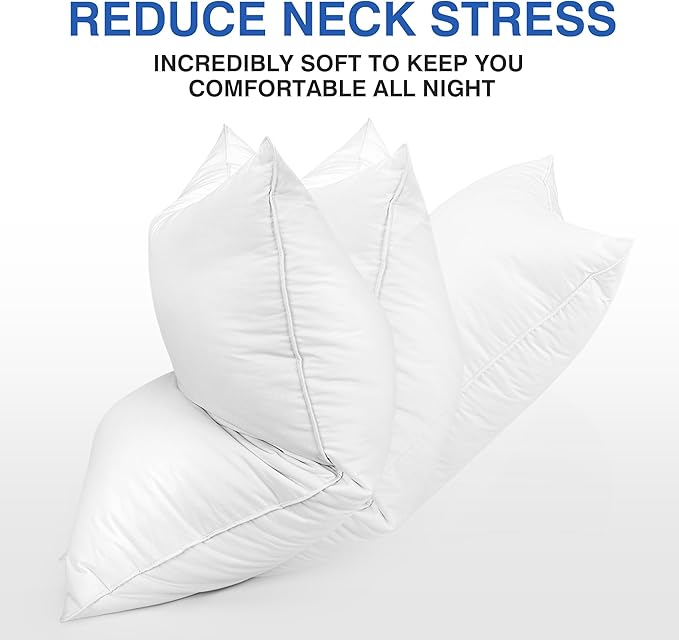 Ultra Soft Goose Feather Pillows Queen Size Set of 2 - (Down Fiber) Hotel Bed Pillow for Sleeping, Fluffy Support Surround Fill Polyester for Back, Stomach, Side Sleepers (Soft)