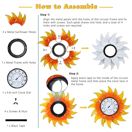 Large Sunflower Outdoor Thermometer No Need Battery, Outdoor Wall Thermometer with Humidity, Outside Thermometer Decorative for Patio, Backyard, Garden, Living Room