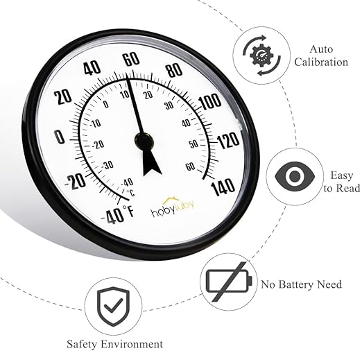 Indoor Outdoor Thermometer, 6.5'' Outdoor Wall Thermometer No Battery Needed, Waterproof Outdoor Thermometers for Patio, Garden, Home