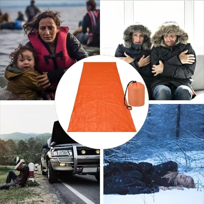Emergency Sleeping Bag 2 Pack, Portable Waterproof Survival Sleeping Bag with Thermal Insulation for Outdoor Camping and Hiking