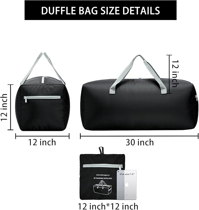 Foldable Duffel Bag 30" / 75L Lightweight with Water Rresistant for Travel-Black