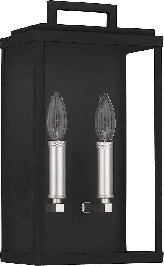 Eva Outdoor Wall 2-Lights Exterior Wall Lantern Fixtures with Clear Glass Shade, Matte Black Wall Sconce, Weather Resistant for for Entryway, Doorway, Corridor, Balcony and Porch