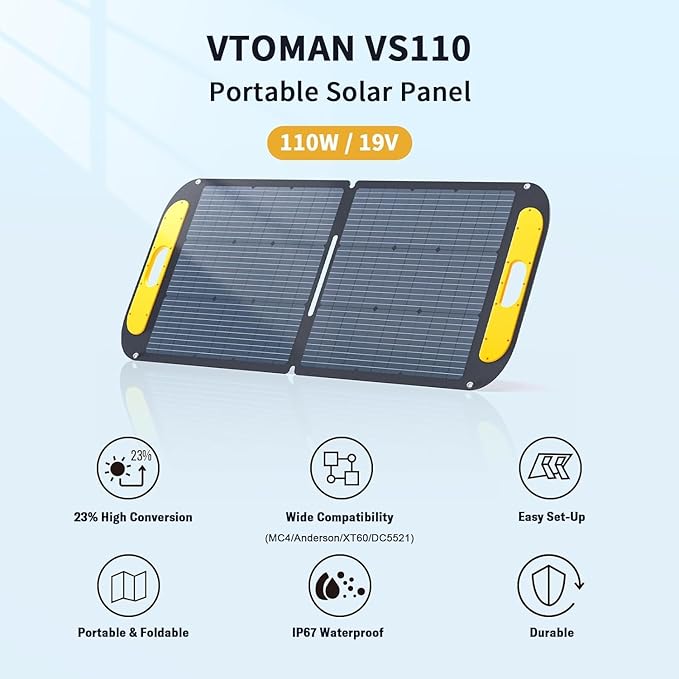 VTOMAN 2376Wh Portable Power Station Bundle with Extra Battery & 110W Solar Panel Included - Up to 3000W Solar Power Generator for Home Backup, Off-grid, Road Trip, RV, Camping, Fishing, Emergencies