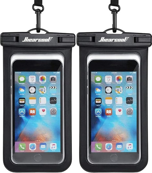 Hiearcool Waterproof Phone Pouch, Universal Case Compatible for iPhone 16 15 14 13 Pro Max Plus Up to 8.3", IPX8 Beach Travel Essentials-Black-2 Pack