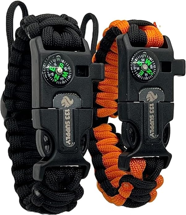 Paracord Bracelet Compass Hiking Survival Emergency Whistle Fire Starter Kit Camping Gear Hiking Essentials Fishing Hunting Accessories EDC Backpacking Gear Tactical Survival Gear Equipment
