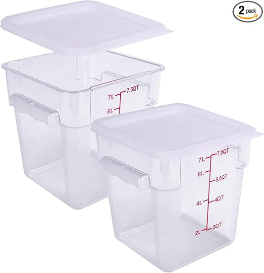 2 Pack RED Square Food Storage Container With Lid,2-12 Quart Commercial Storage Box With Scale & Handle,Cake Making,Dough Marinating Meat,Kitchen Supplies (8 Quart)