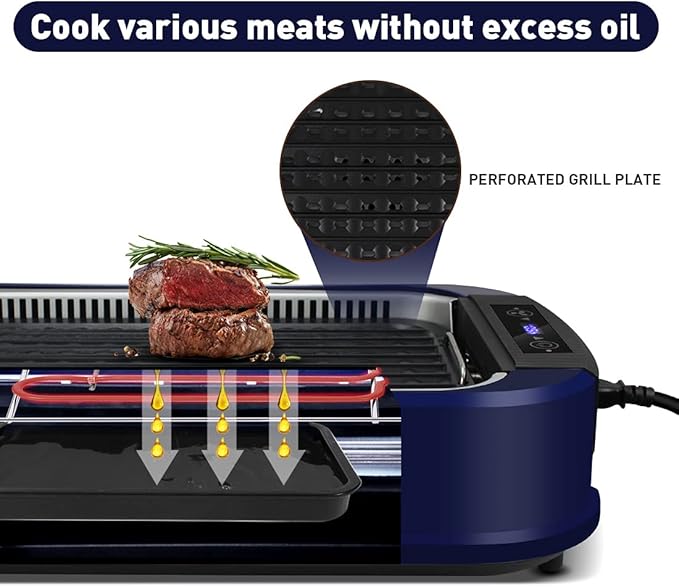 Indoor Grill CUSIMAX Electric Smokeless Grill Portable Korean BBQ Grill with Turbo Smoke Extractor Technology, Non-stick Removable Plate, Tempered Glass Lid, Great for Party(Single Plate)