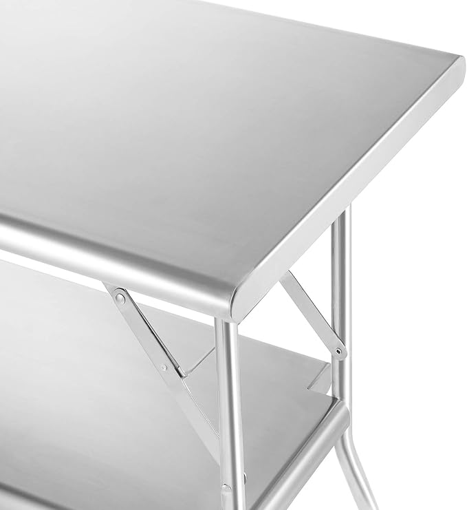 GRIDMANN Stainless Steel Folding Table 48 x 24 Inch with Under Shelf, NSF Kitchen Prep & Work Table
