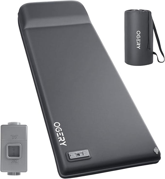 OGERY Self Inflating Sleeping Pad with Electric Pump, 3.15" Ultra-Thick Memory Foam Camping Pad, 4 Season Camping Mattress Pad with Built-in Pillow, Camping Essentials Gear for Tent Travel Car