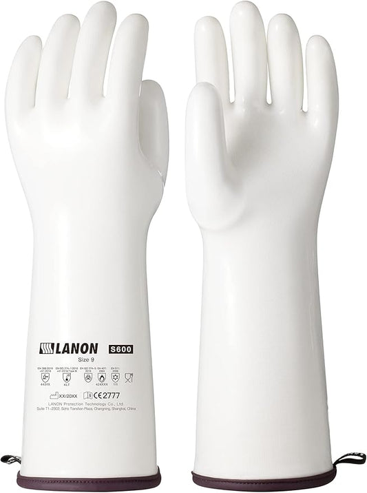 LANON 15" Liquid Silicone Heat Resistant Oven Gloves, Food Grade, CoralAir Liner, Waterproof, Extra Long, Large