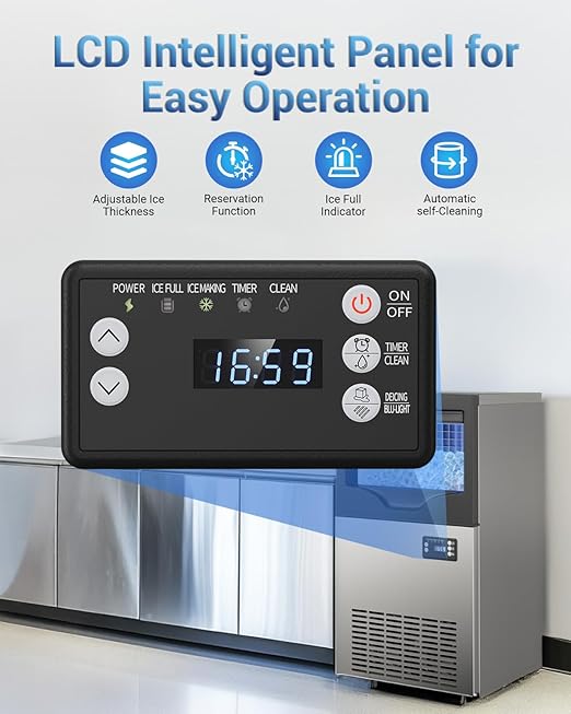 Commercial Ice Maker Machine, 120lbs/24H Under Counter Ice Maker, 22~33Lbs Stainless Steel Storage Capacity, 12 Adjustable Thickness Settings, Self-Cleaning, Ideal for Home, Cafe, Bar, Clinic (120LBS)