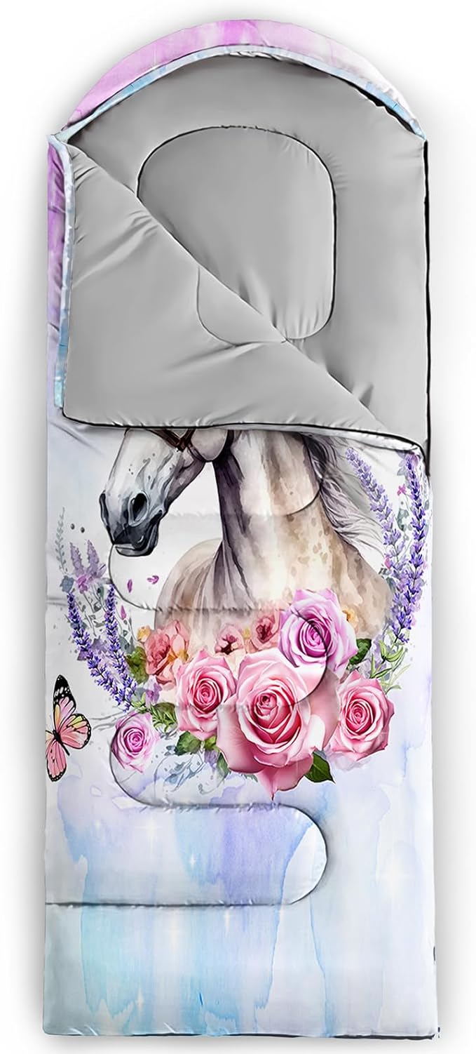 HOSIMA Dear Hunting Pattern Cold Weather Sleeping Bags for Adults,Black Light Weight Sleeping Bags for Kids Adults,WaterProof Sleeping Bags for Outdoors Hiking.