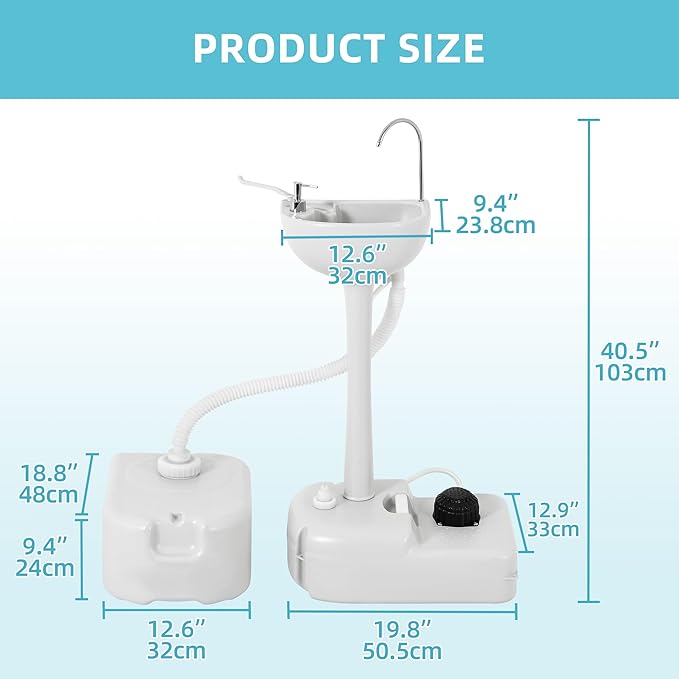 YITAMOTOR Portable Sink 17L Camping Hand Washing Station with 24L Sewage Tank, Wheels, Soap Dispenser, Towel Holder, for Garden, Gather, Worksite, Outdoor, Travel, Boat