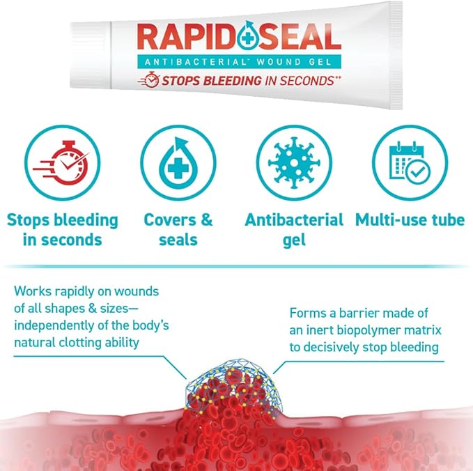 Wound Gel (5 Tubes) | Stops Bleeding in Seconds, Ideal for Cuts, Scrapes and Razor Nicks for Emergency First Aid Supplies