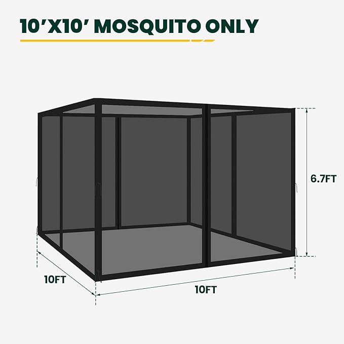 Gazebo Universal Replacement Mosquito Netting, 10' x 10' Outdoor Canopy Net Screen 4-Panel Sidewall Curtain, with Zippers, Easy to Install, Fit for Most Gazebo 10x10 Canopy, Black