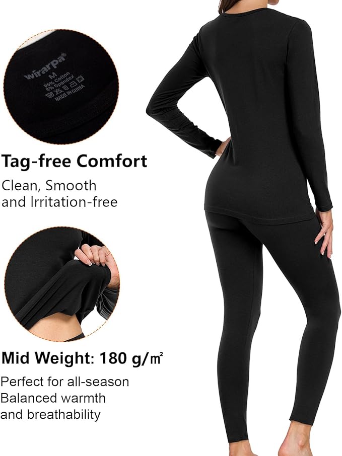 wirarpa Women's Cotton Thermal Underwear Set Long Johns Base Layer Pajama Set for Women Fall Top Bottom