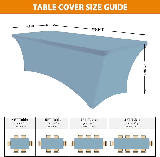 Eurmax USA Rectangular Fitted Spandex Table Covers 8ft Tablecloth Wedding Event Patio Table Decorations Stretch Table Cover for 8ft Folding Table (Sky Blue,2 Pack)