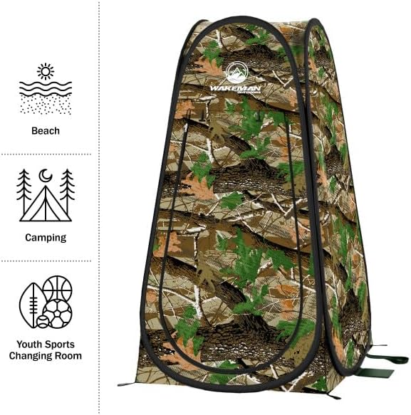 Pop Up Pod - Privacy Shower Tent, Dressing Room, or Portable Toilet Stall with Carry Bag for Camping, Beach, or Tailgate by Wakeman Outdoors (Camo)